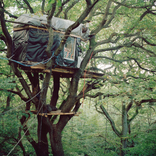 Das Baumhaus "Orka" gehörte zum Baumhausdorf "Gallien" im Hambacher Forst und wurde während der Räumungen 2018 abgerissen. Mit Dutzenden Baumhäusern war der Wald zwischenzeitlich besetzt, die höchsten in etwa 25 Metern Höhe. So gut wie alle Baumhäuser lassen sich nur gesichert kletternd erreichen und sind dadurch schwer zu räumen.