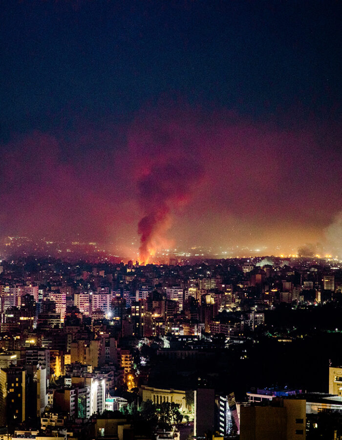 Lebanon. September 2024.  Israeli airstrikes over Dahieh, the night Sayyed Hassan Nasrallah was assassinated. I keep on thinking about the people who are being forcibly displaced.